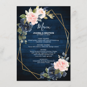 Menu Mariage géométrique bleu bleu bleu bleu bleu marin