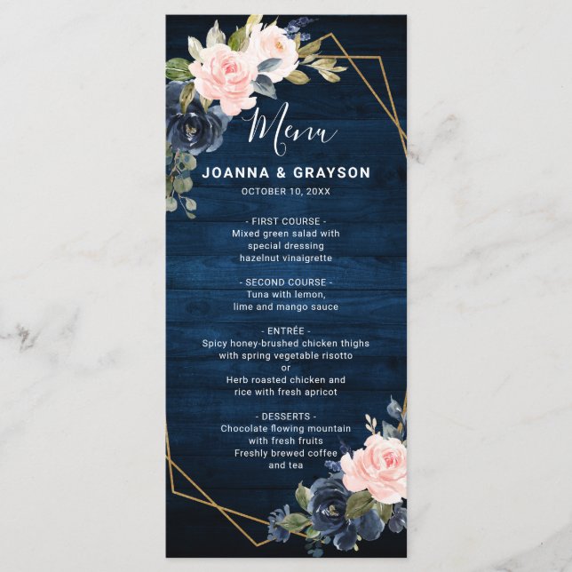 Menu Mariage géométrique bleu bleu bleu bleu bleu marin (Devant)