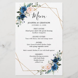 Menu Mariage géométrique bleu marine Bleu Botaniqu