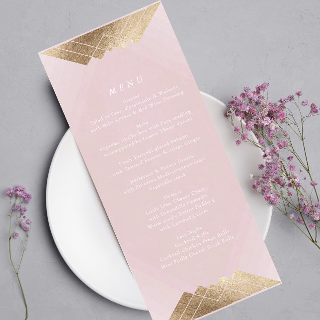 Menu Mariage Géométrique Dusty Rose Rose Gold Gatsby (Créateur téléchargé)