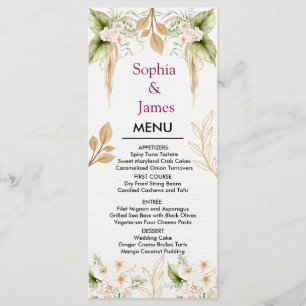 Menu Mariage géométrique floral doré rose