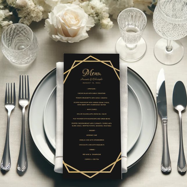Menu Mariage Géométrique Moderne Or Élégant sur Fond No (Créateur téléchargé)