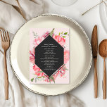 Menu Mariage géométrique rose floral<br><div class="desc">Design floral rose autour arrière - plan gris géométrique</div>