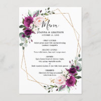 Menu Mariage géométrique Rose Rose rose Plum viole