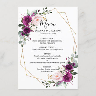 Menu Mariage géométrique Rose Rose rose Plum viole
