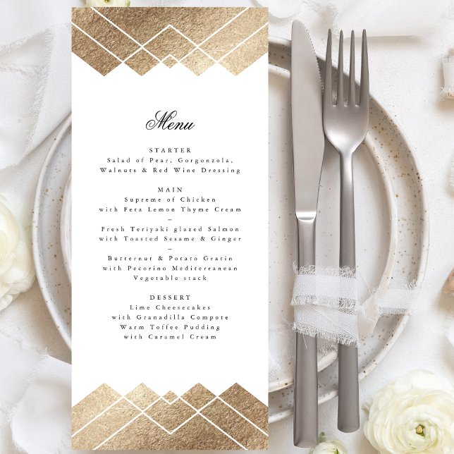 Menu Mariage Géométrique White Gold Gatsby Deco (Créateur téléchargé)