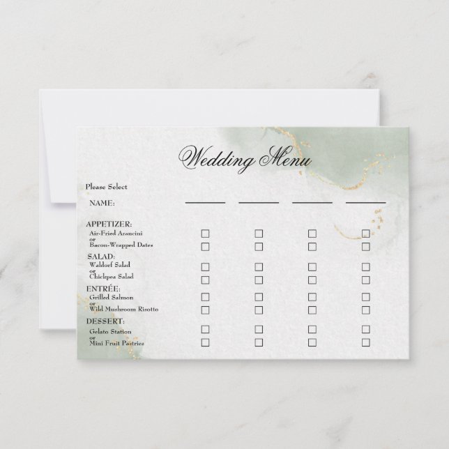 Menu mariage Gold Muted Sage Green (Devant)