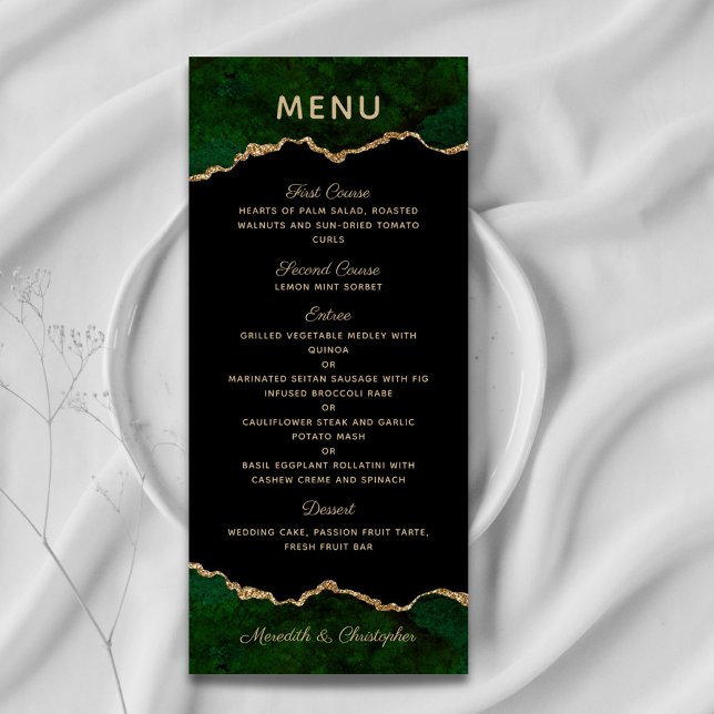 Menu Mariage Gold Parties scintillant Green Agate (Créateur téléchargé)
