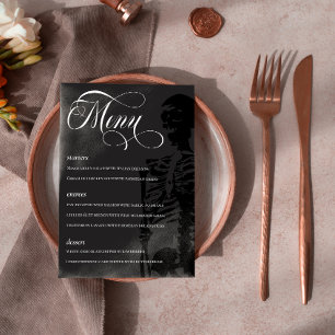 Menu Mariage gothique avec un beau script squelette som