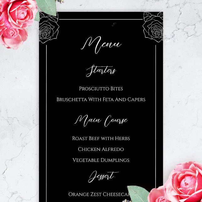 Menu Mariage gothique du crâne noir et blanc (Gothic Menu)