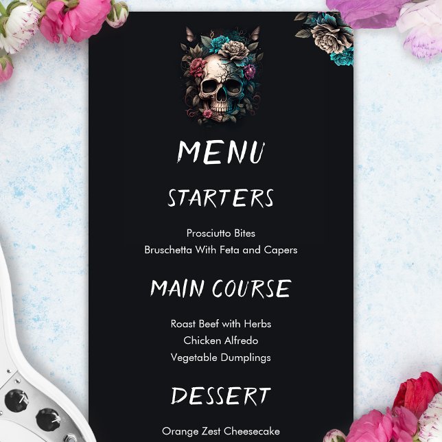 Menu Mariage gothique du tatouage au crâne (Skull Tattoo Rock and Roll Gothic Wedding Menu)