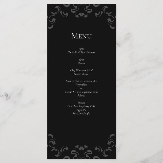 Menu Mariage gothique gris et noir (Devant)