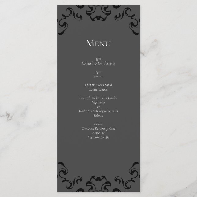 Menu Mariage gothique gris noir (Devant)