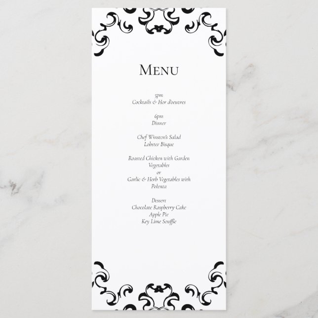 Menu Mariage gothique noir et blanc (Devant)
