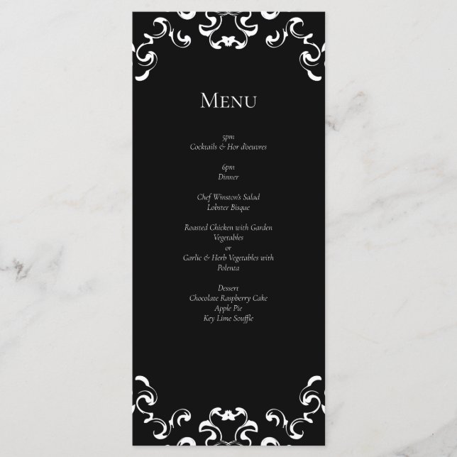 Menu Mariage gothique noir et blanc (Devant)