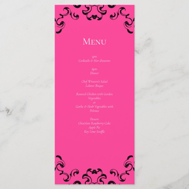Menu Mariage gothique rose chaud et noir (Devant)