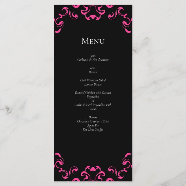 Menu Mariage gothique rose chaud et noir (Devant)