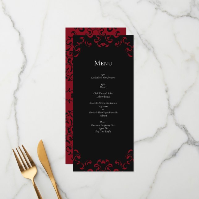 Menu Mariage gothique rouge et noir (Devant/Arrière en situation)