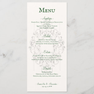 Menu Mariage gothique vert émeraude de crête rustique