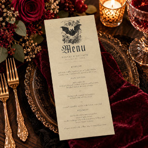 Menu Mariage gothique vintage toile noire chauve-souris