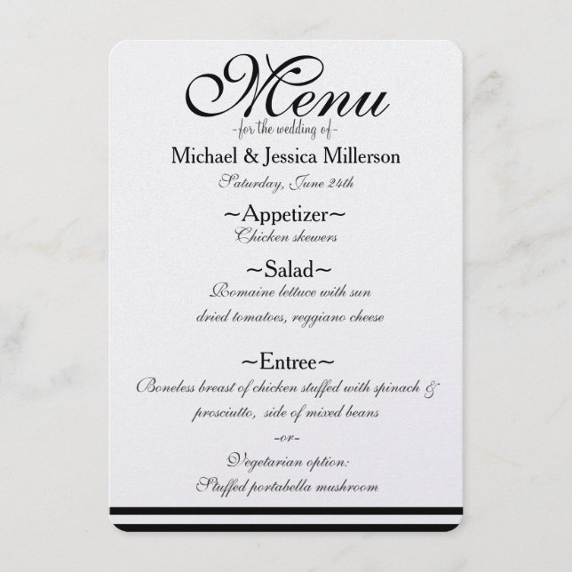 Menu Mariage Grandes Blances et Noires (Devant)