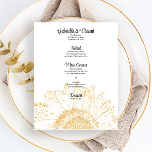 Menu Mariage graphique de tournesol jaune