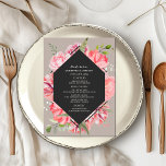 Menu Mariage Gray Floral rose géométrique<br><div class="desc">Design floral rose autour arrière - plan gris géométrique</div>