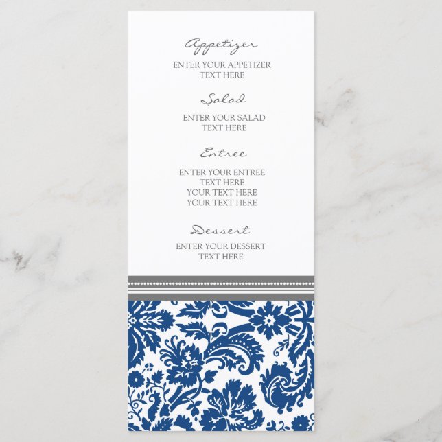 Menu mariage Gris bleu Damas motif (Devant)