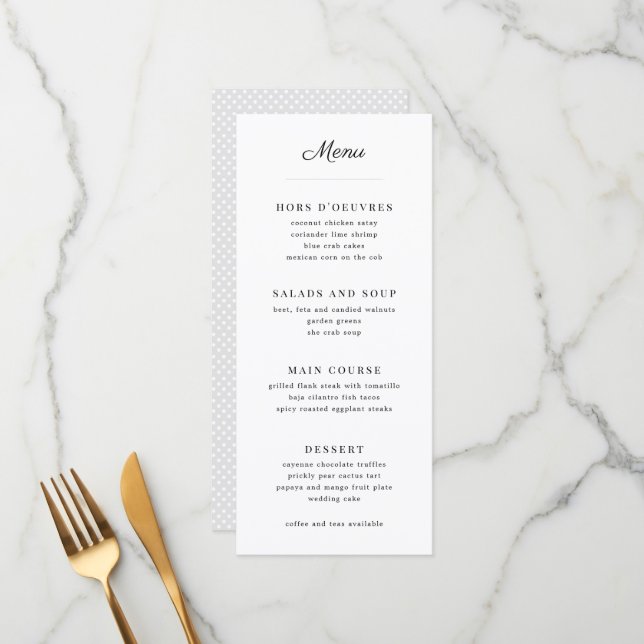 Menu Mariage gris et blanc simple (Devant/Arrière en situation)