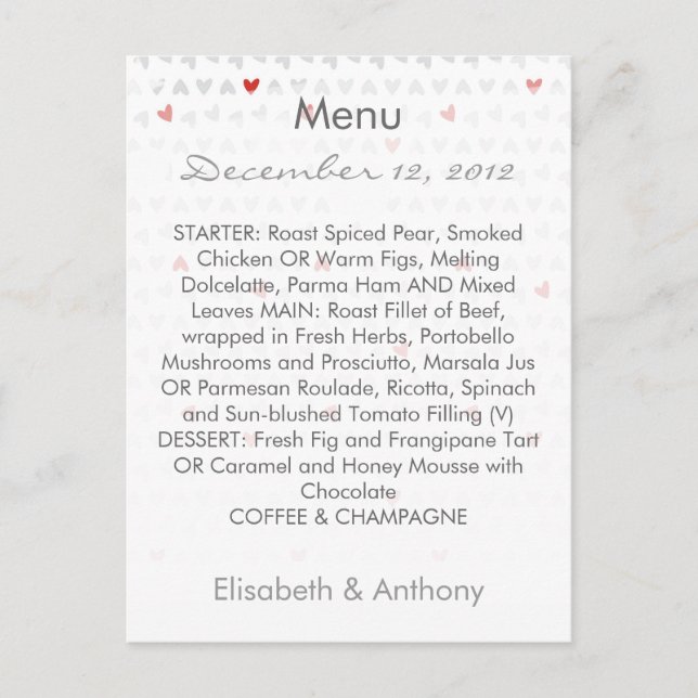 menu mariage gris et rouge petit coeur (Devant)