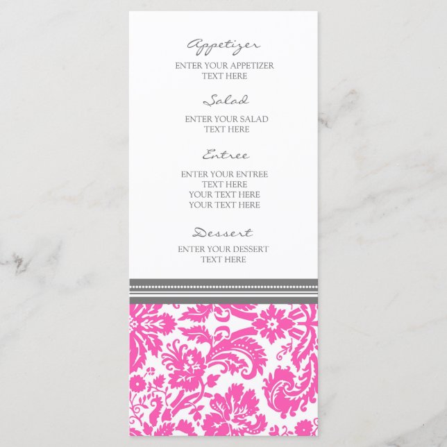 Menu mariage Gris rose Damas motif (Devant)