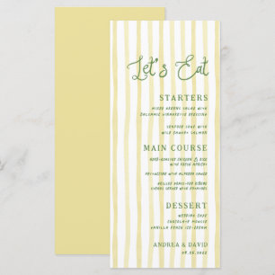 Menu Mariage Île Jaune Citron Rayures Calligraphie