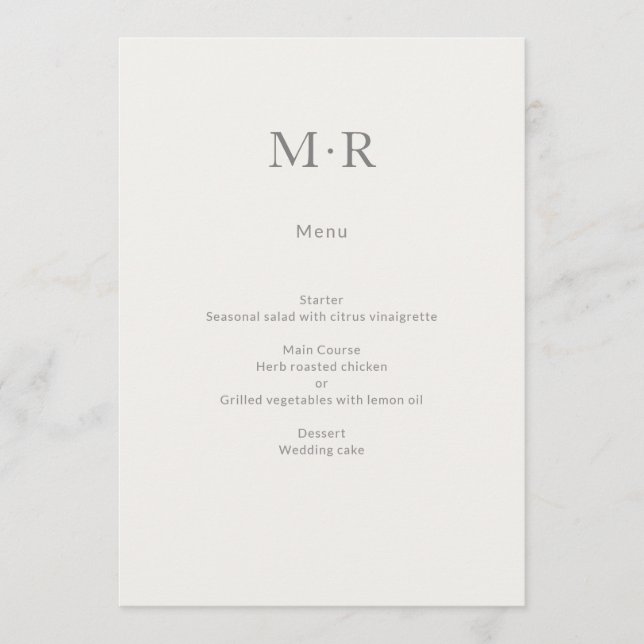 Menu Mariage Intime Minimaliste Moderne (Devant)