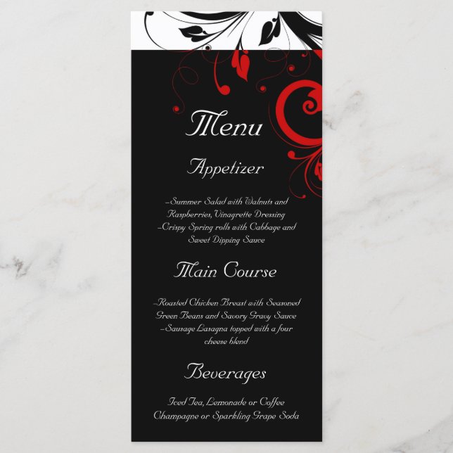 Menu Mariage inverse noir, blanc, rouge (Devant)