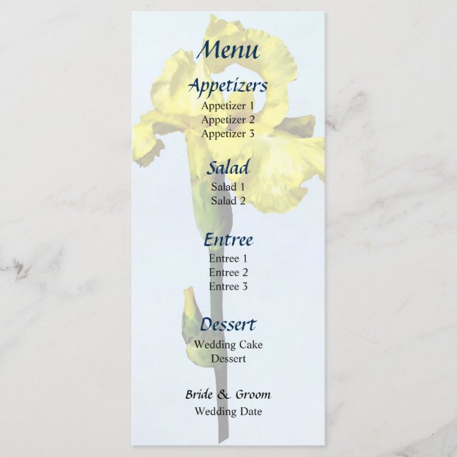 Menu Mariage iris et bourgeon jaune (Devant)
