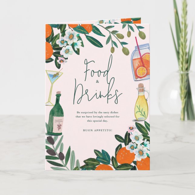 Menu Mariage italien Citron rose méditerranéen (Devant)