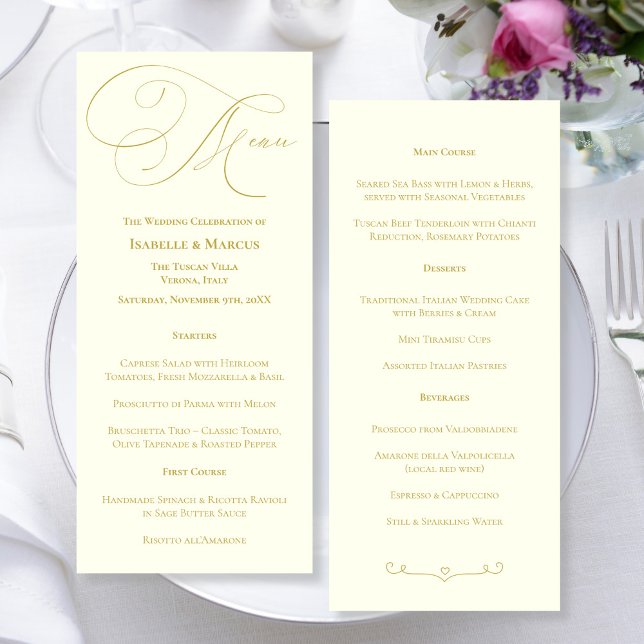 Menu Mariage ivoire et or (Ivory & Gold Wedding Menu)