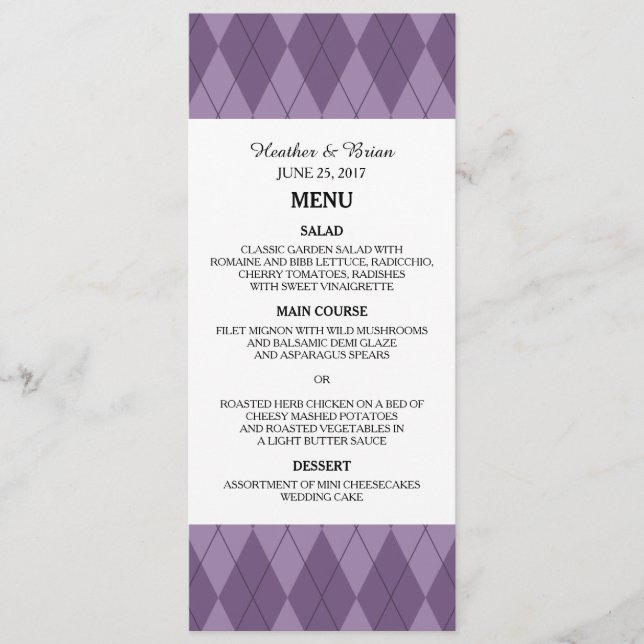 Menu Mariage Jacquard violet (Devant)