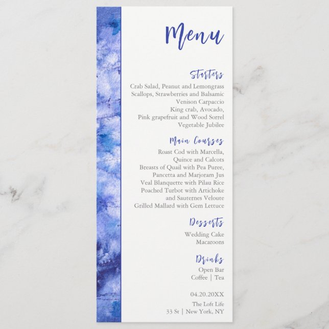 Menu Mariage Jardin Bleu hiver (Devant)