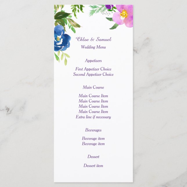 Menu Mariage Jardin Violet Bleu (Devant)