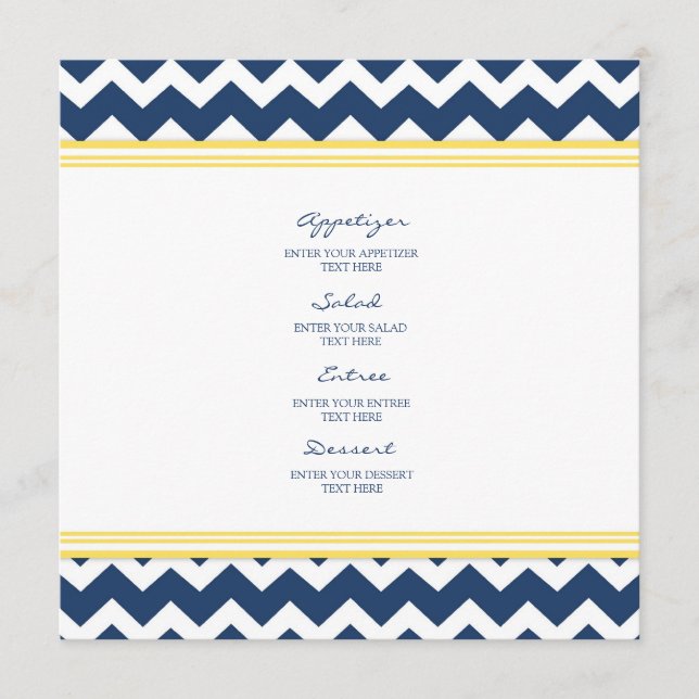 Menu mariage Jaune Bleu Chevron (Devant)