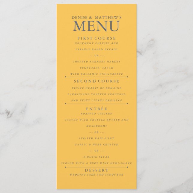 Menu Mariage Jaune Daffodique 4" x 9" (Devant)