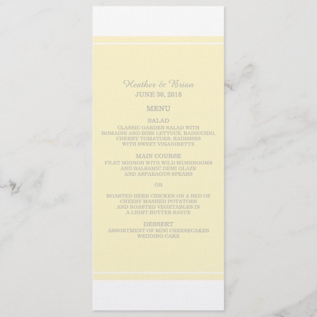 Menu Mariage Jaune Simplement Élégant (Devant)