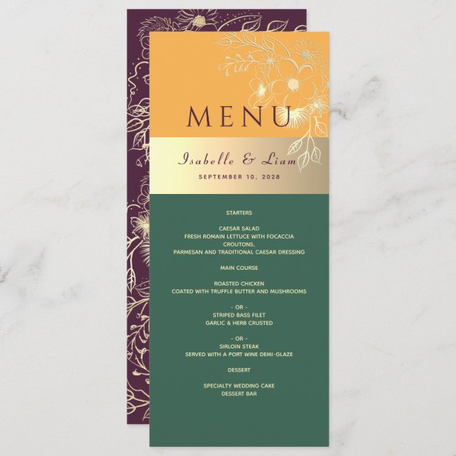 Menu Mariage Jewel Tones (Devant / Derrière)