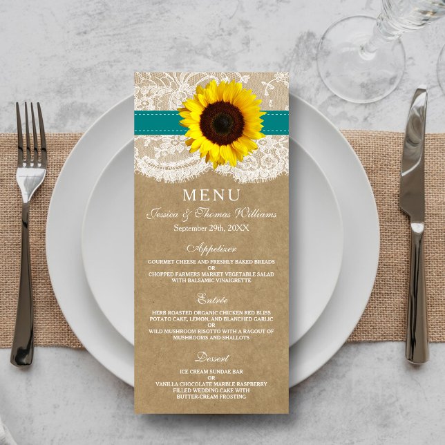 Menu Mariage Kraft, dentelle et tournesol (Créateur téléchargé)