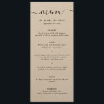 Menu Mariage Kraft moderne<br><div class="desc">Élégant menu de mariage kraft personnalisé avec une police de script moderne. Personnalisez facilement en ligne. Éléments correspondants disponibles pour compléter ce menu minimaliste de mariage de papier kraft.</div>