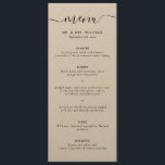 Menu Mariage Kraft moderne<br><div class="desc">Élégant menu de mariage kraft personnalisé avec une police de script moderne. Personnalisez facilement en ligne. Éléments correspondants disponibles pour compléter ce menu minimaliste de mariage de papier kraft.</div>