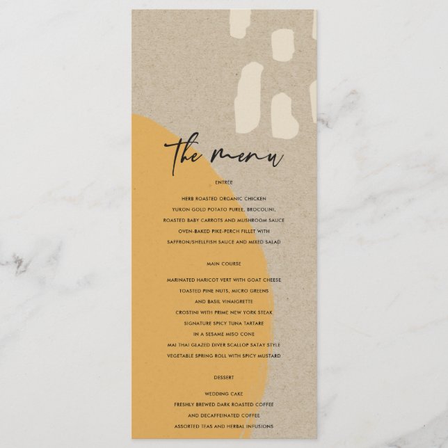 MENU MARIAGE KRAFT ORANGE RUST ABSTRAIT MODERNE (Devant)