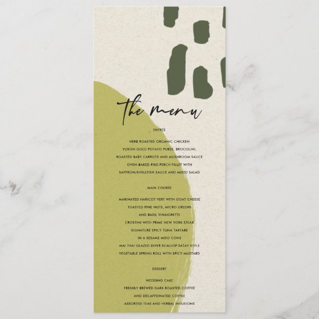 MENU MARIAGE KRAFT VERT ABSTRAIT MODERNE (Devant)