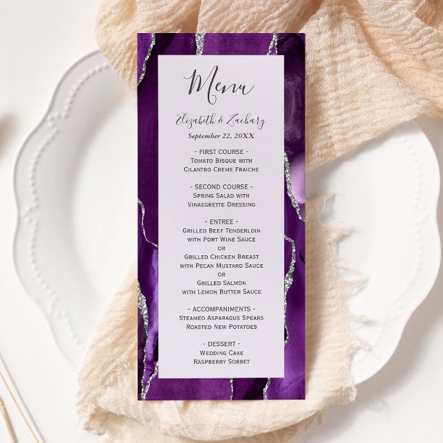 Menu Mariage Lavande Agate Argent Violet (Créateur téléchargé)